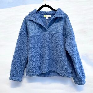 Hippie Rose blue Sherpa pullover jacket size large NWT